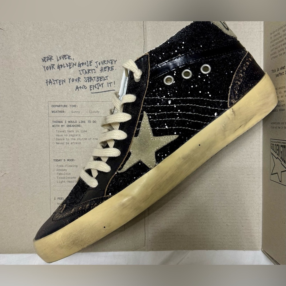Golden Goose Black and Cream High-Top Sneakers